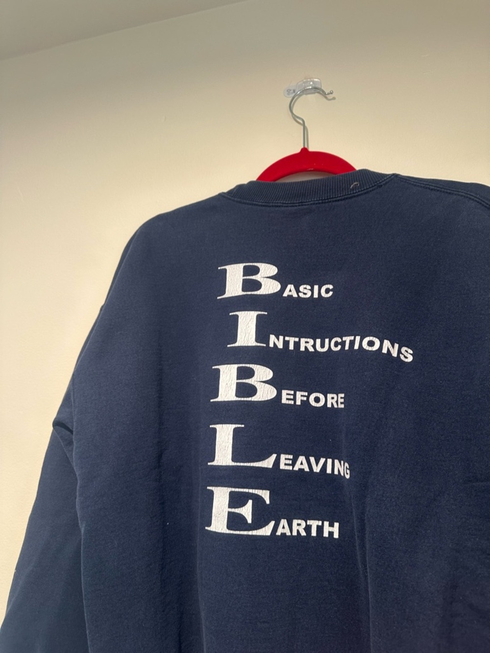 Vintage 90s Navy Crewneck Sweatshirt with Little Falls Baptist Church Logo - Picture 3 of 14